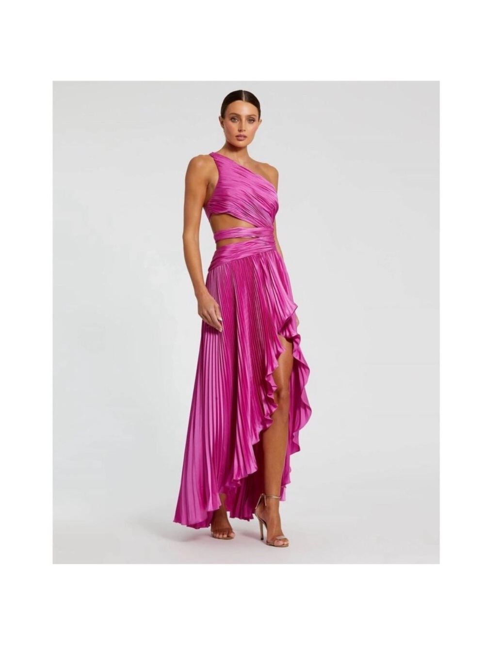 Mac Duggal 49837 Fuchsia One Shoulder Pleated Charmeuse Gown with Slit Sz 6 NEW